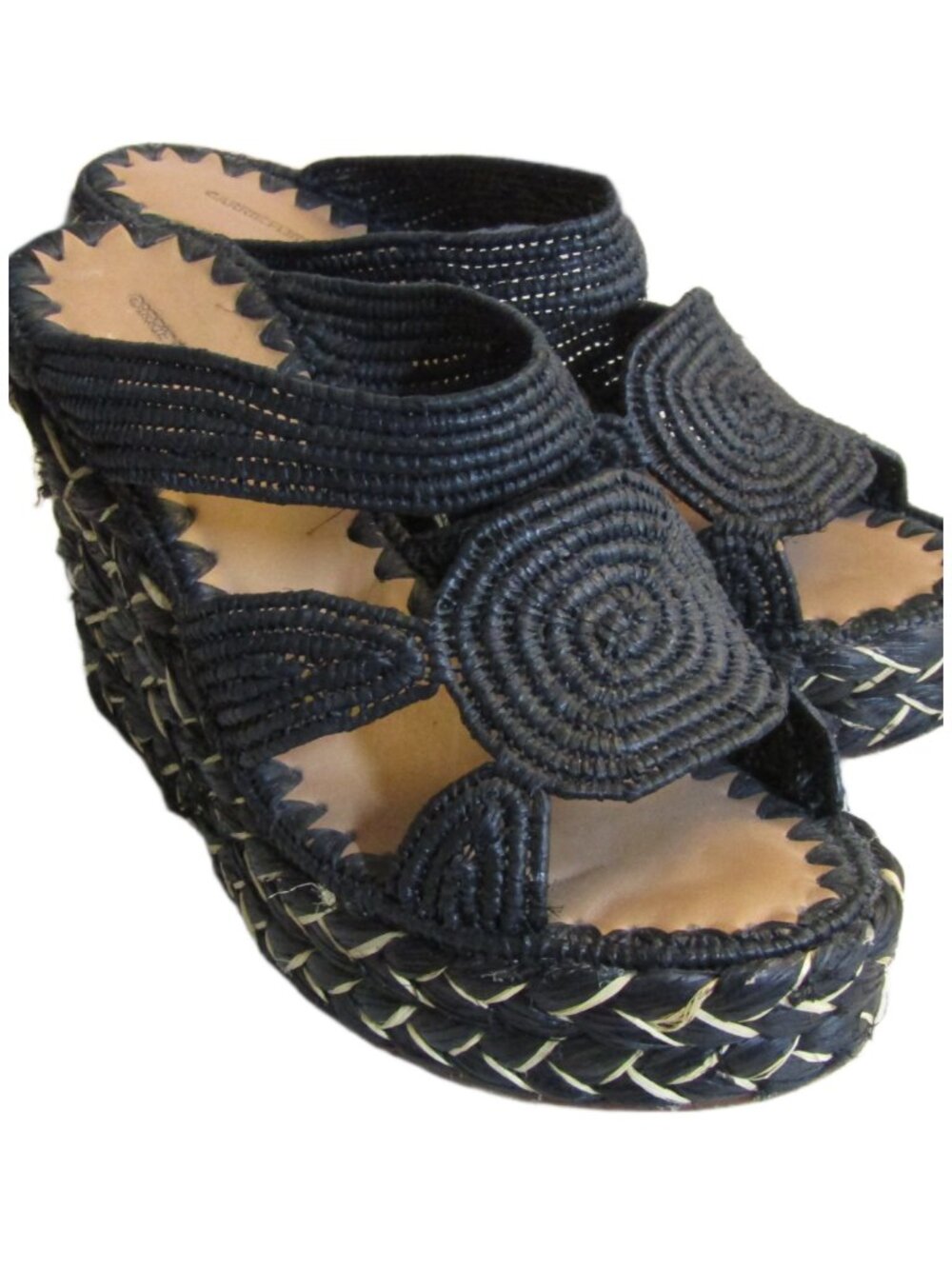 CARRIE FORBES Platform Wedge Sandals Espadrilles Raffia Black EU 39 US 8-8.5